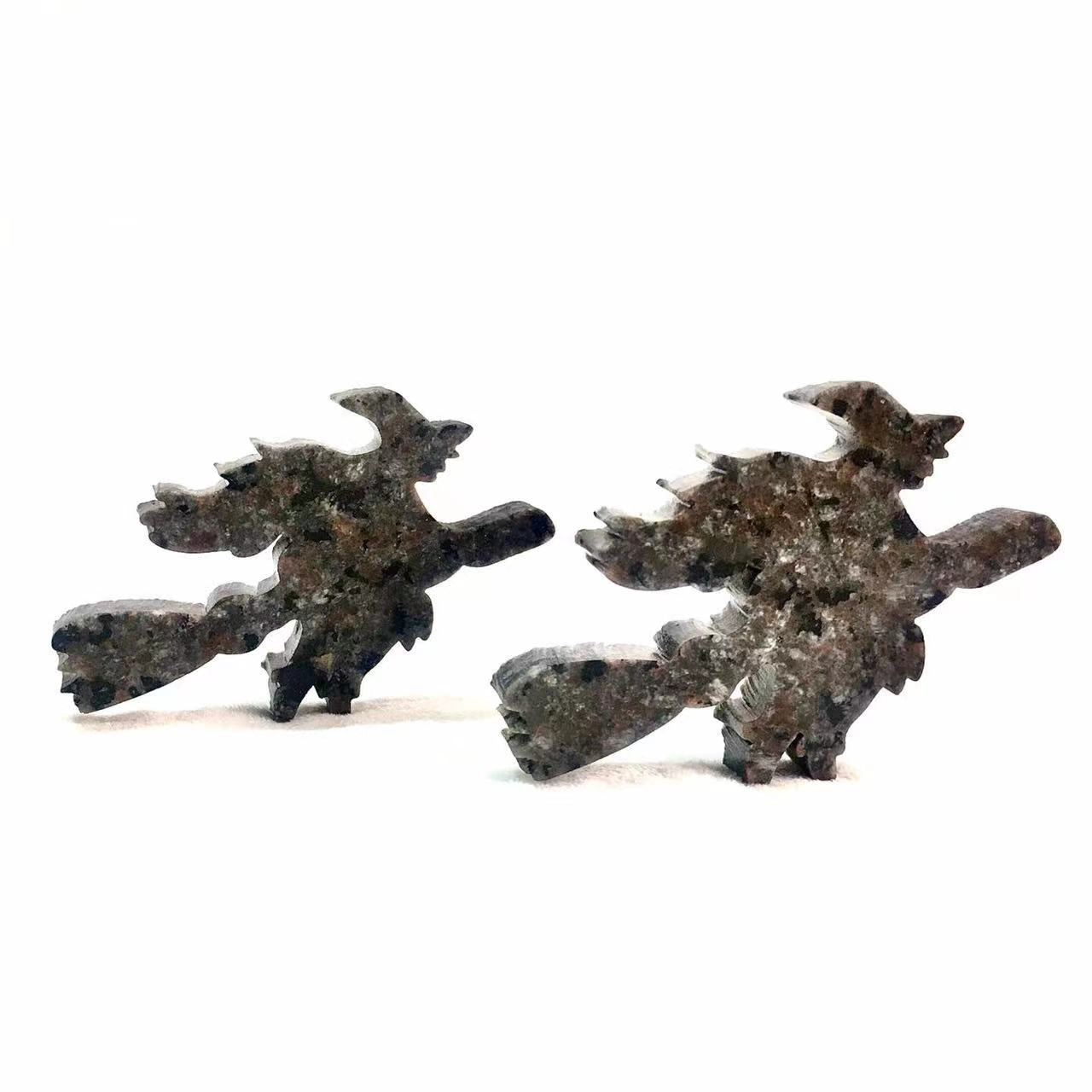 Wholesale Natural Crystal Hand Carved Yooperlite Witch On The Broom For Halloween Gift