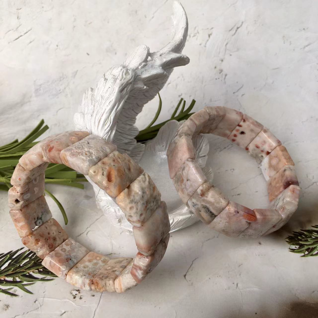 wholesale natural high quality Coral jade chrysanthemum stone bamboo joint bracelet for decoration