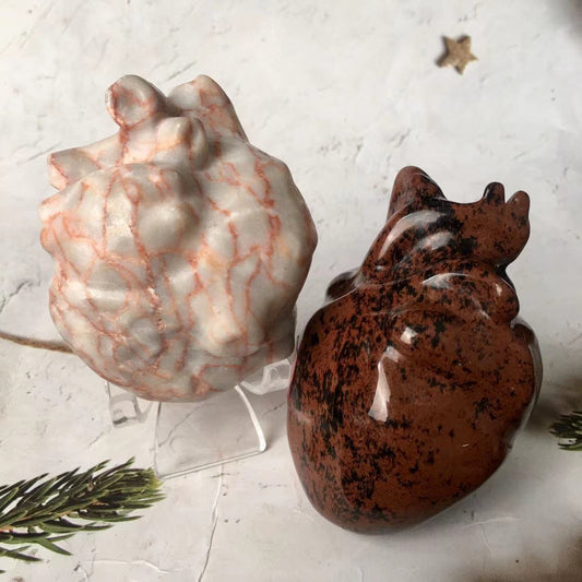 Wholesale Natural Stone Hand Carved Red obsidian and Red Net stone Quartz Crystal Cardiac Heart For Healing