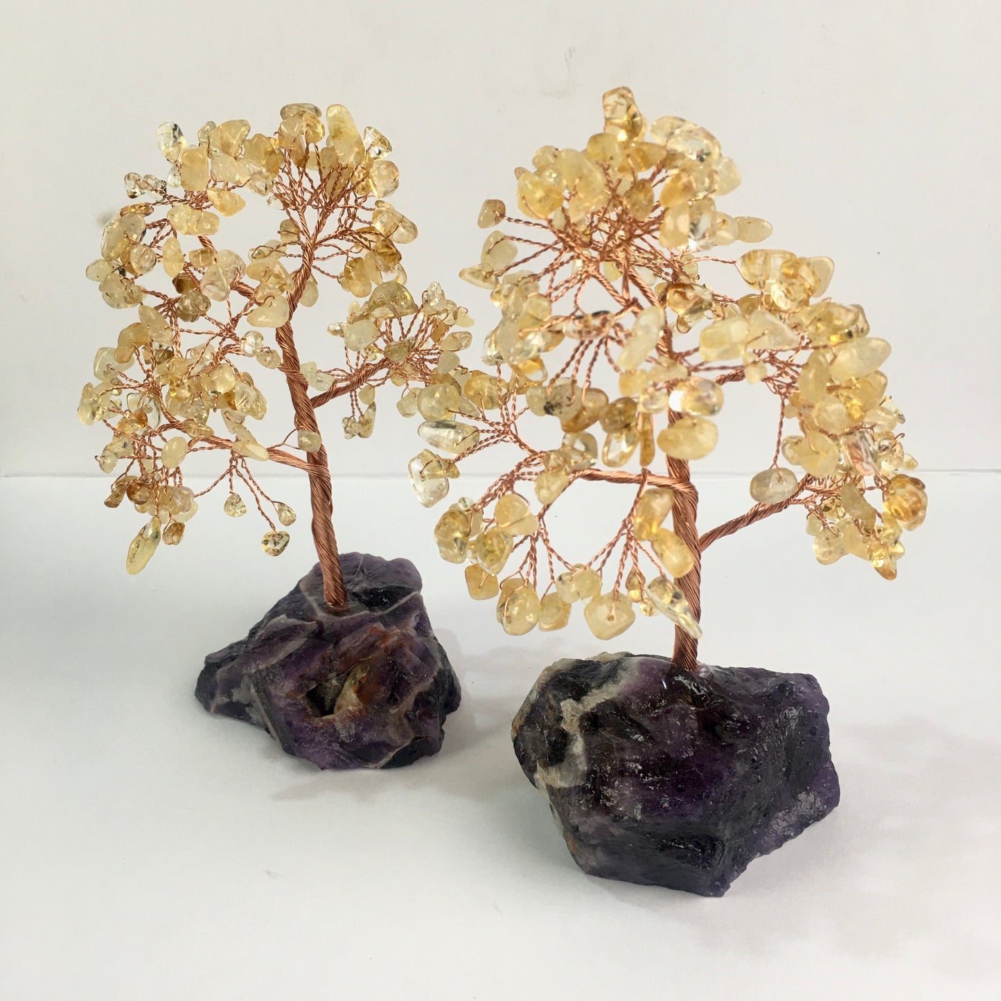 Wholesale bulk Natural Crystal Craft Tree Christmas dream amethyst rose quartz and citrine Gemstone Bonsai Coppe Crystal Tree  for decoraiotion