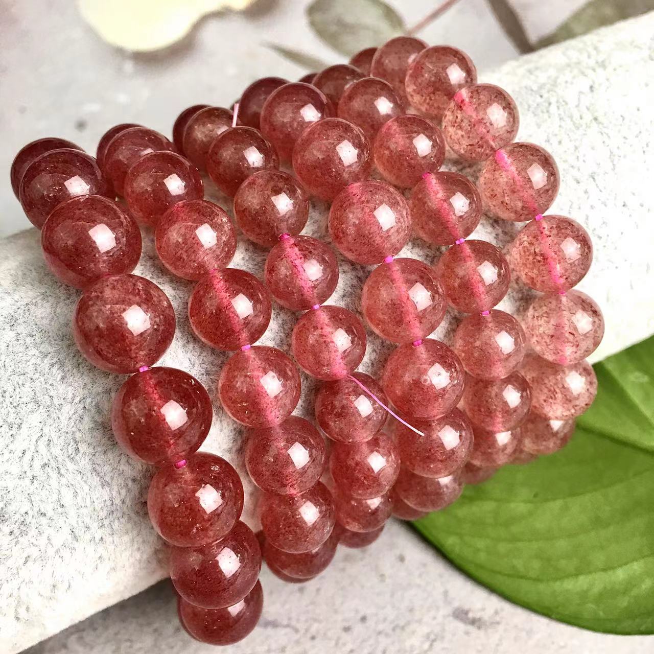 Strawberry quartz bracelets natural strawberry quartz bead crystal bracelets for women jewelry 10MM