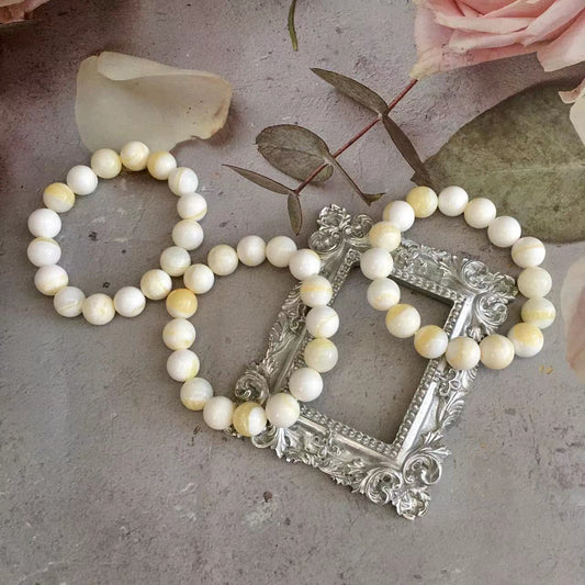Natural crystal Golden Tridacna Stone Bracelet 8mm/12mm Meditation Mala Grounding Stone Protection