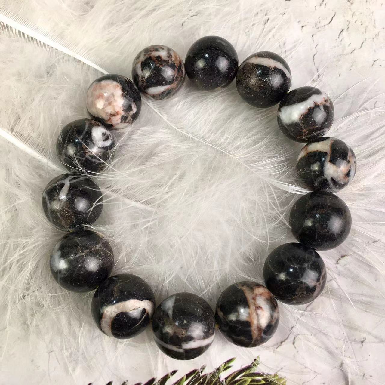 Natural Gemstone Black/Red leaf vein jasper Beaded Bracelet  Healing Yoga Bracelet for Women Men Jewelry