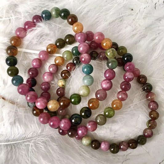 7MM Watermelon Tourmaline Gemstone Natural Stone Beads  Bracelets  for Women Men Girls Healing