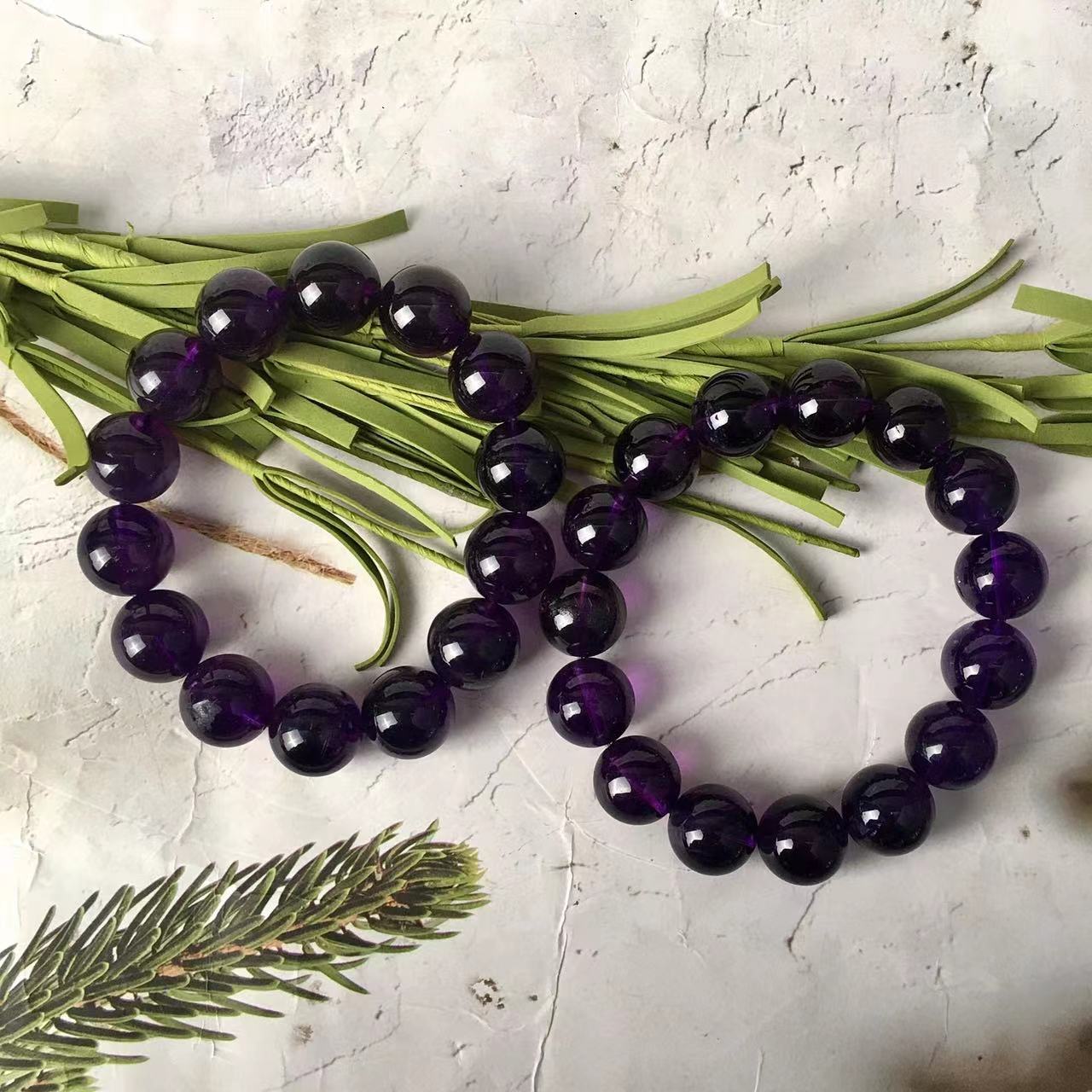 15.5MM Natural Amethyst Crystal Energy Stone Elastic Stretchable Amethyst Beads Bracelet