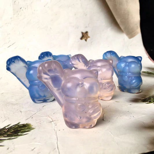 Wholesale natural crystal hand carved healing opal crystal animal fortune cat for souvenir guest