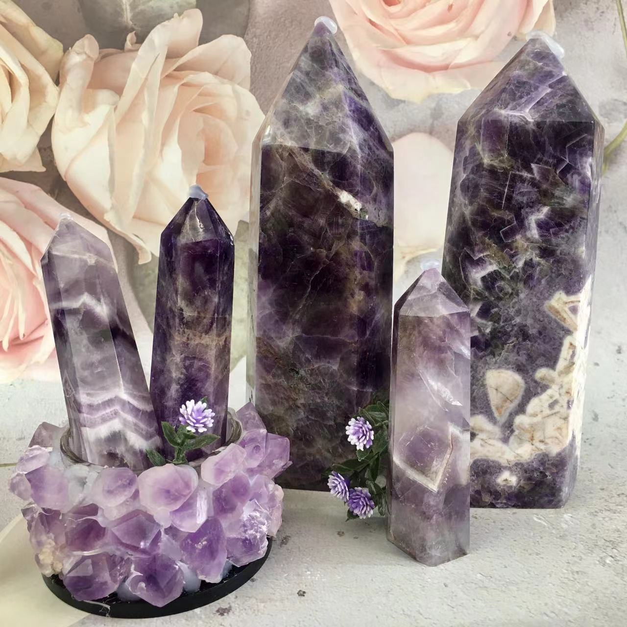 Wholesale natural crystal  dream amethyst tower for decoraiotion 1kg
