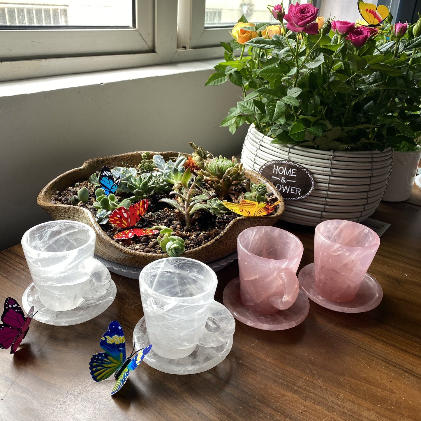 Wholesale high quality reiki Rose quartz & Clear quartz mug/cup for decoration