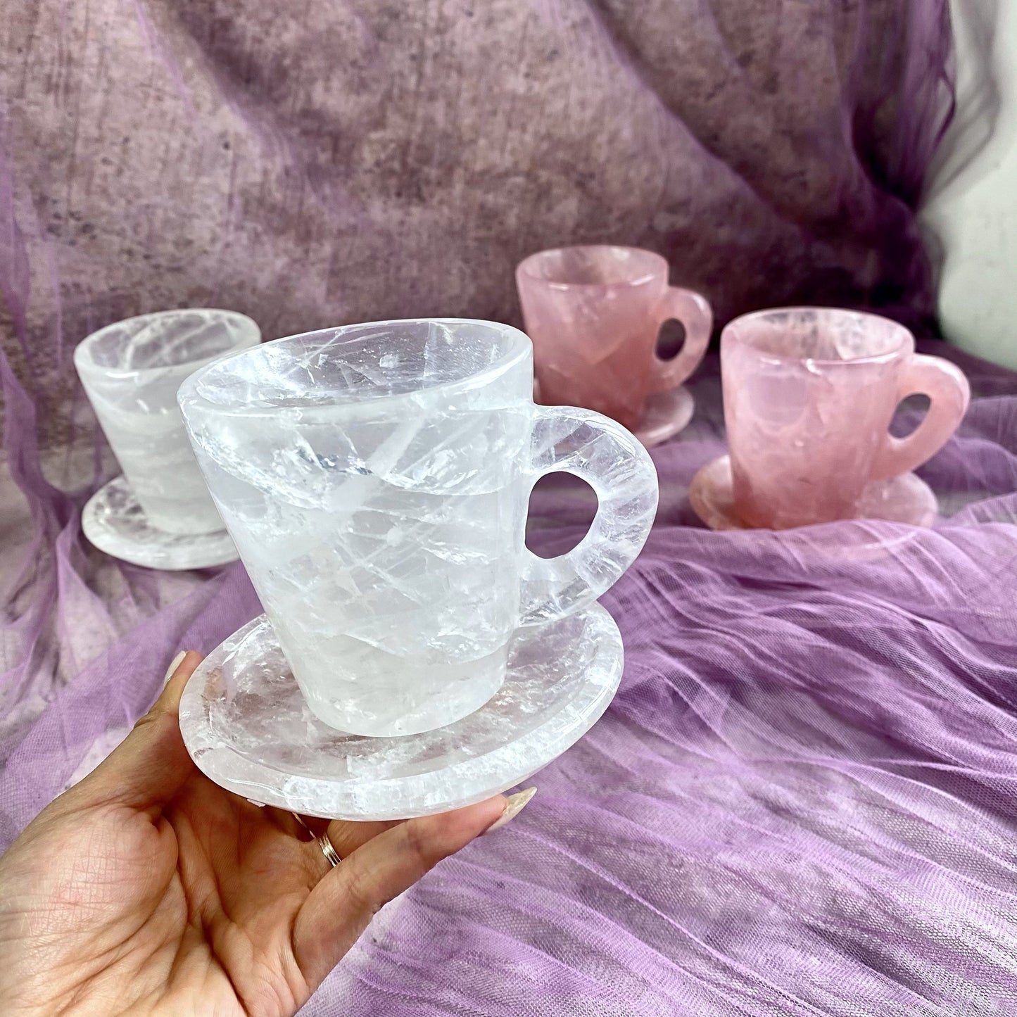 Wholesale high quality reiki Rose quartz & Clear quartz mug/cup for decoration