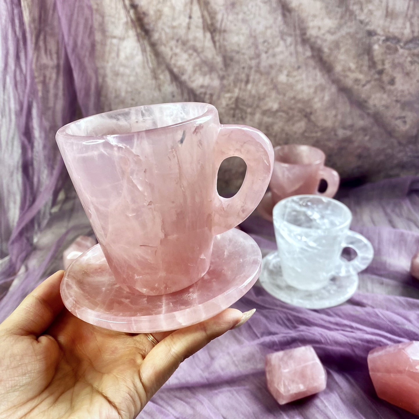 Wholesale high quality reiki Rose quartz & Clear quartz mug/cup for decoration