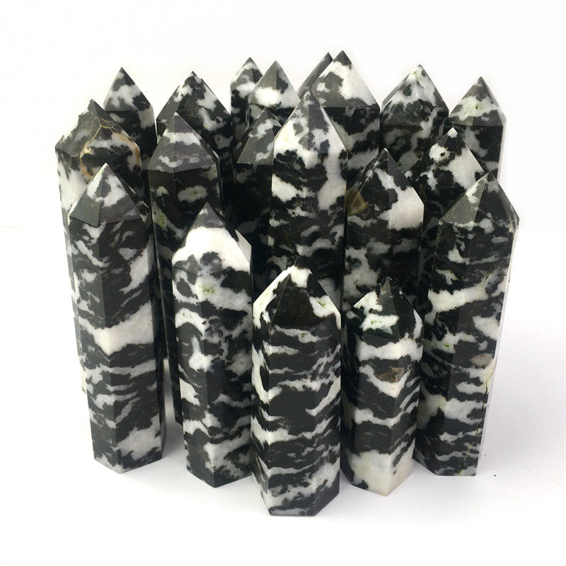 Wholesale Natural Black Zebra Quartz  Crystal Tower For Decoration 1kg
