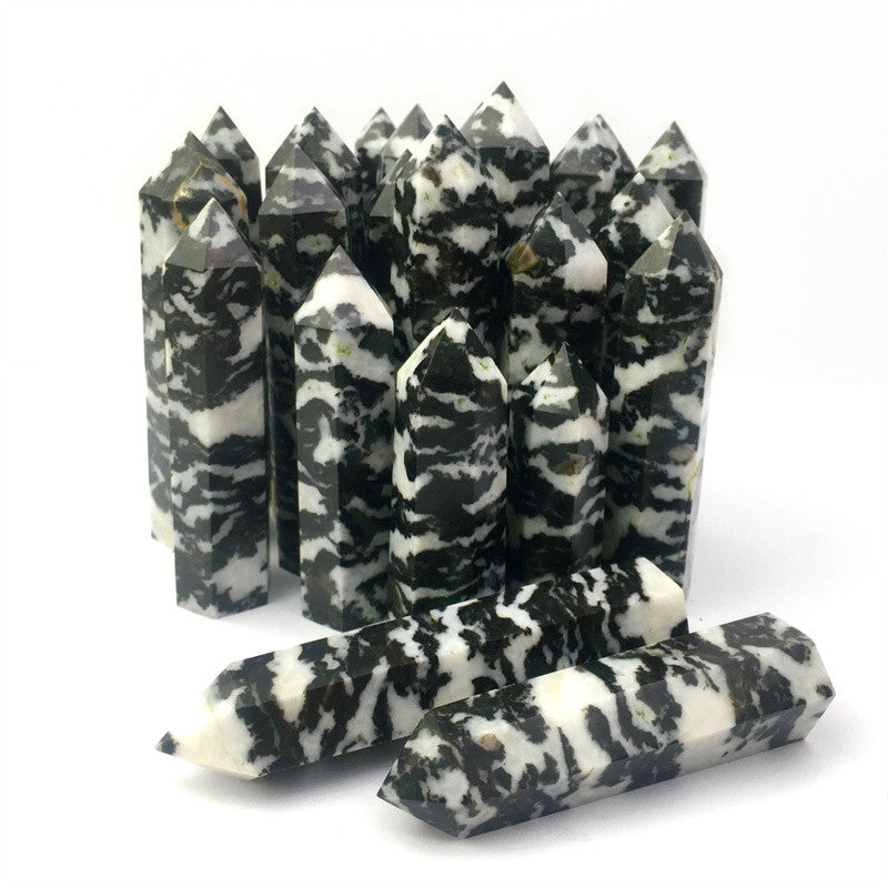 Wholesale Natural Black Zebra Quartz  Crystal Tower For Decoration 1kg