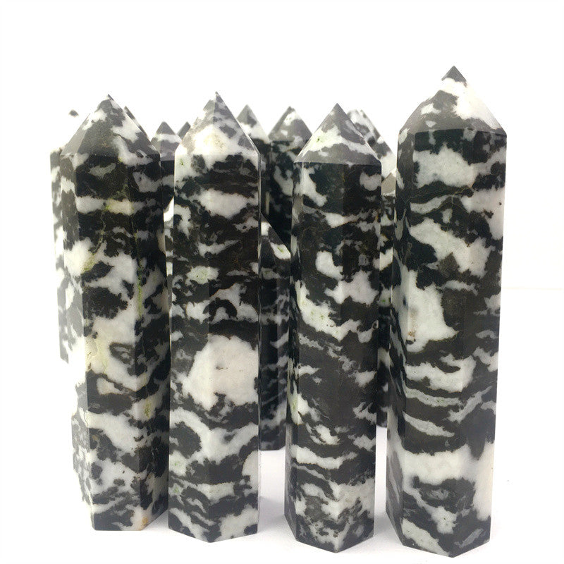 Wholesale Natural Black Zebra Quartz  Crystal Tower For Decoration 1kg