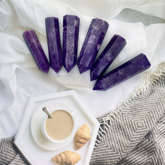 Wholesale natural high quality Purple mica tower for decoration 1kg