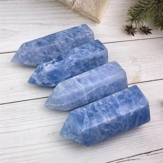 Wholesale natural Crystal Blue Calcite Quartz Towers For Decoration 1kg