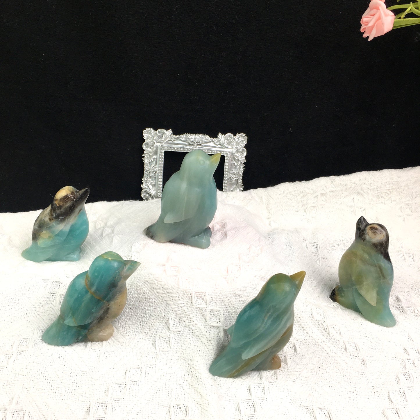 Wholesale Natural Crystal Carved Sculpture Caribbean calcite /fluorite  Rhinoceros and Caribbean calcite penguin