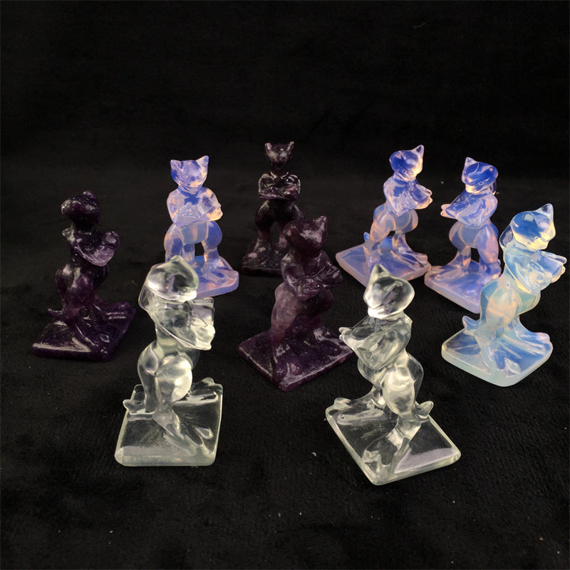Hot Sale Natural Crystal Pink/White Opalite/Purple Mica Crystal Carved Mewtwo Pocket Monster for Decoration