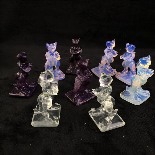 Hot Sale Natural Crystal Pink/White Opalite/Purple Mica Crystal Carved Mewtwo Pocket Monster for Decoration