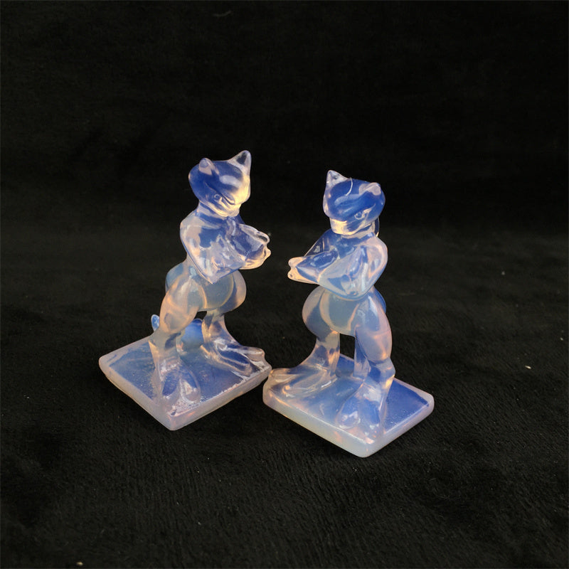 Hot Sale Natural Crystal Pink/White Opalite/Purple Mica Crystal Carved Mewtwo Pocket Monster for Decoration
