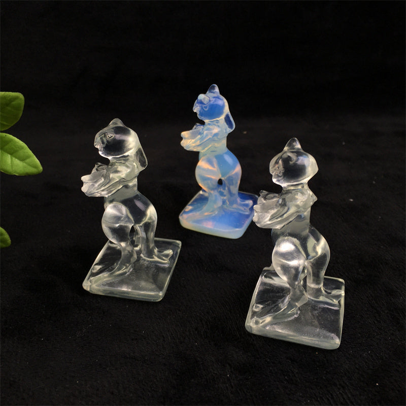 Hot Sale Natural Crystal Pink/White Opalite/Purple Mica Crystal Carved Mewtwo Pocket Monster for Decoration