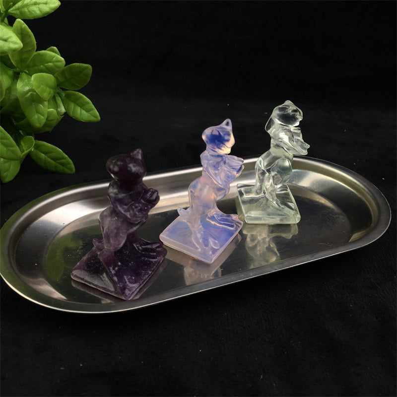 Hot Sale Natural Crystal Pink/White Opalite/Purple Mica Crystal Carved Mewtwo Pocket Monster for Decoration
