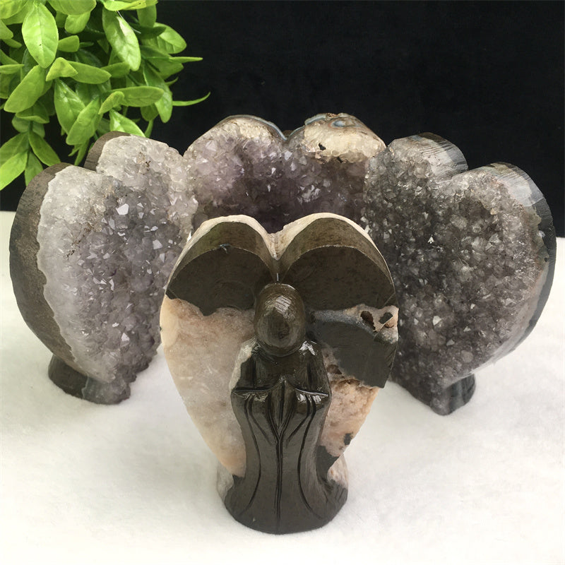 Wholesale high quality reiki natural crystal Amethyst angel carving Healing stone  for decoraiotion