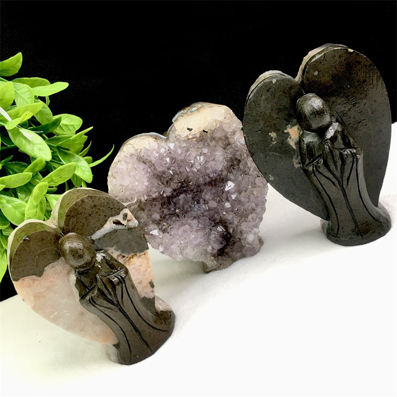 Wholesale high quality reiki natural crystal Amethyst angel carving Healing stone  for decoraiotion