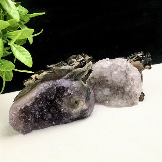 Wholesale high quality reiki natural crystal  Amethyst qilin carving Auspicious animal for decoraiotion