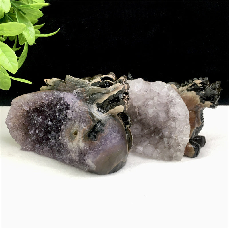 Wholesale high quality reiki natural crystal  Amethyst qilin carving Auspicious animal for decoraiotion