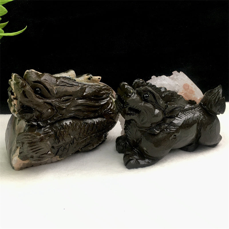Wholesale high quality reiki natural crystal  Amethyst qilin carving Auspicious animal for decoraiotion