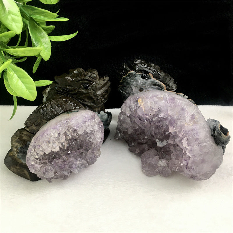 Wholesale high quality reiki natural crystal  Amethyst qilin carving Auspicious animal for decoraiotion