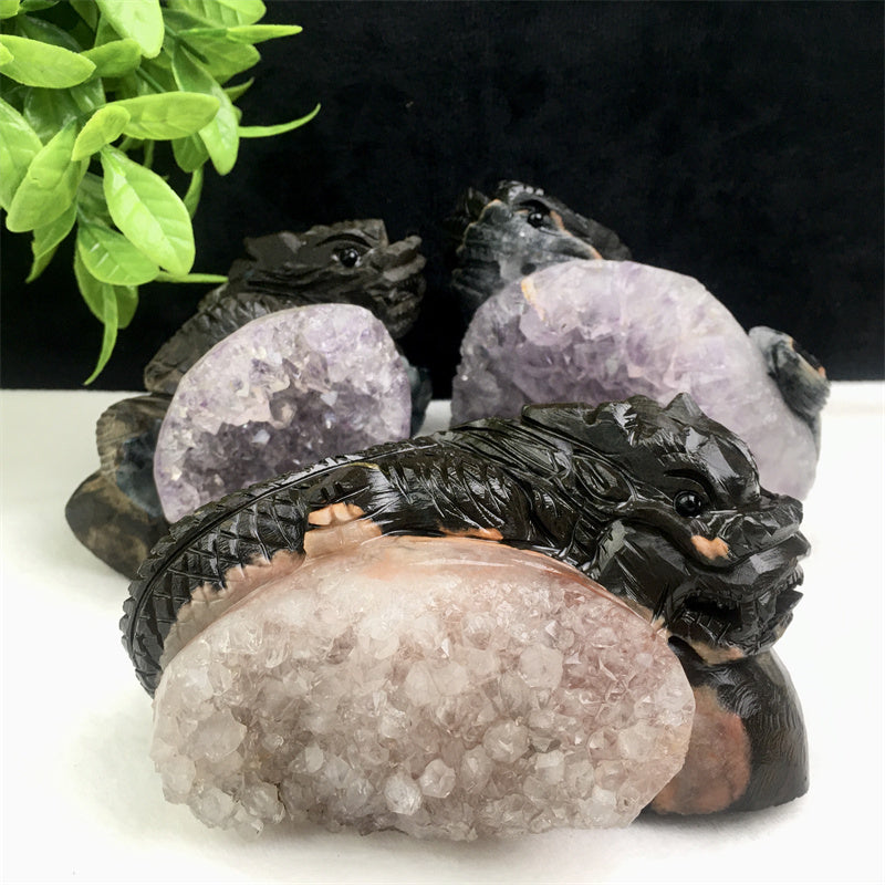 Wholesale high quality reiki natural crystal  Amethyst qilin carving Auspicious animal for decoraiotion
