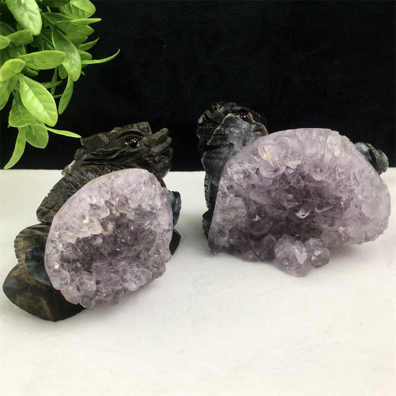 Wholesale high quality reiki natural crystal  Amethyst qilin carving Auspicious animal for decoraiotion