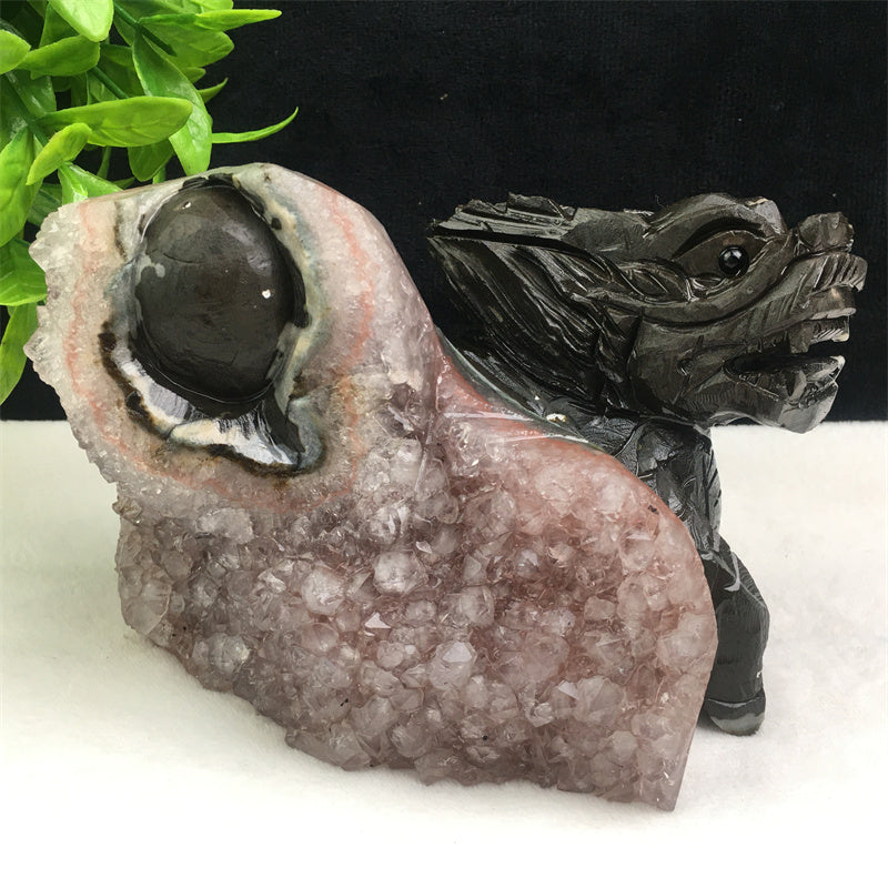 Wholesale high quality reiki natural crystal  Amethyst qilin carving Auspicious animal for decoraiotion