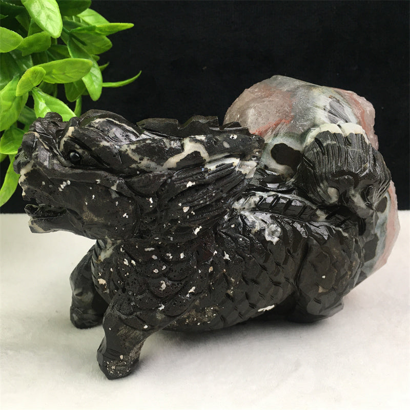 Wholesale high quality reiki natural crystal  Amethyst qilin carving Auspicious animal for decoraiotion