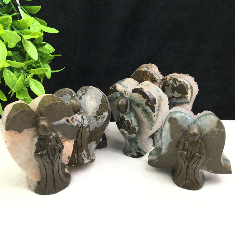Wholesale high quality reiki natural crystal Amethyst angel carving Healing stone  for decoraiotion