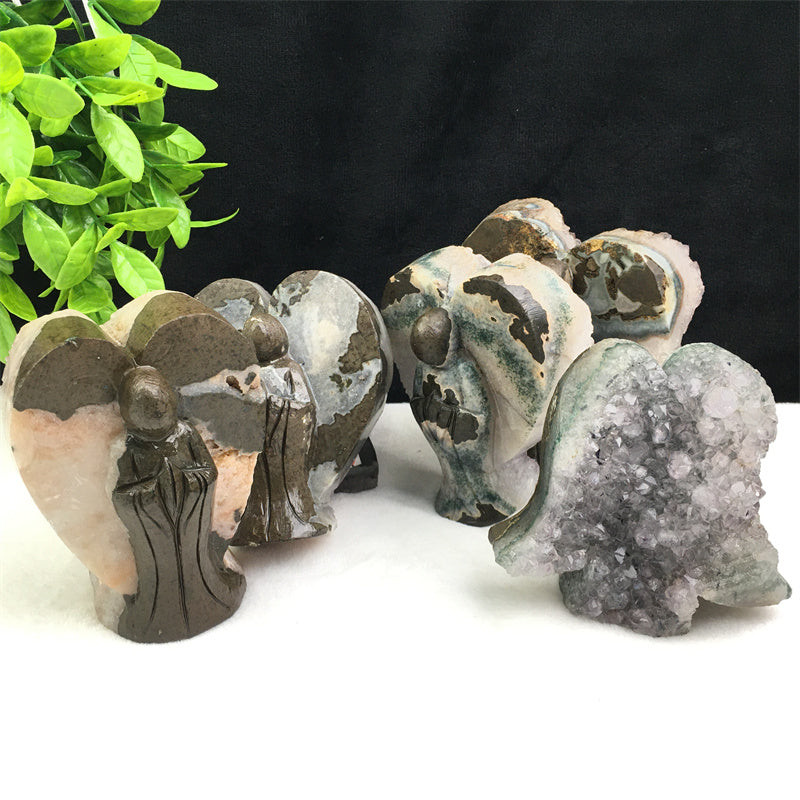 Wholesale high quality reiki natural crystal Amethyst angel carving Healing stone  for decoraiotion