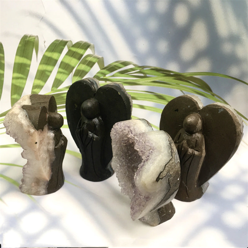 Wholesale high quality reiki natural crystal Amethyst angel carving Healing stone  for decoraiotion