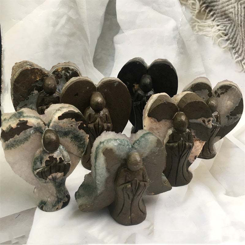 Wholesale high quality reiki natural crystal Amethyst angel carving Healing stone  for decoraiotion