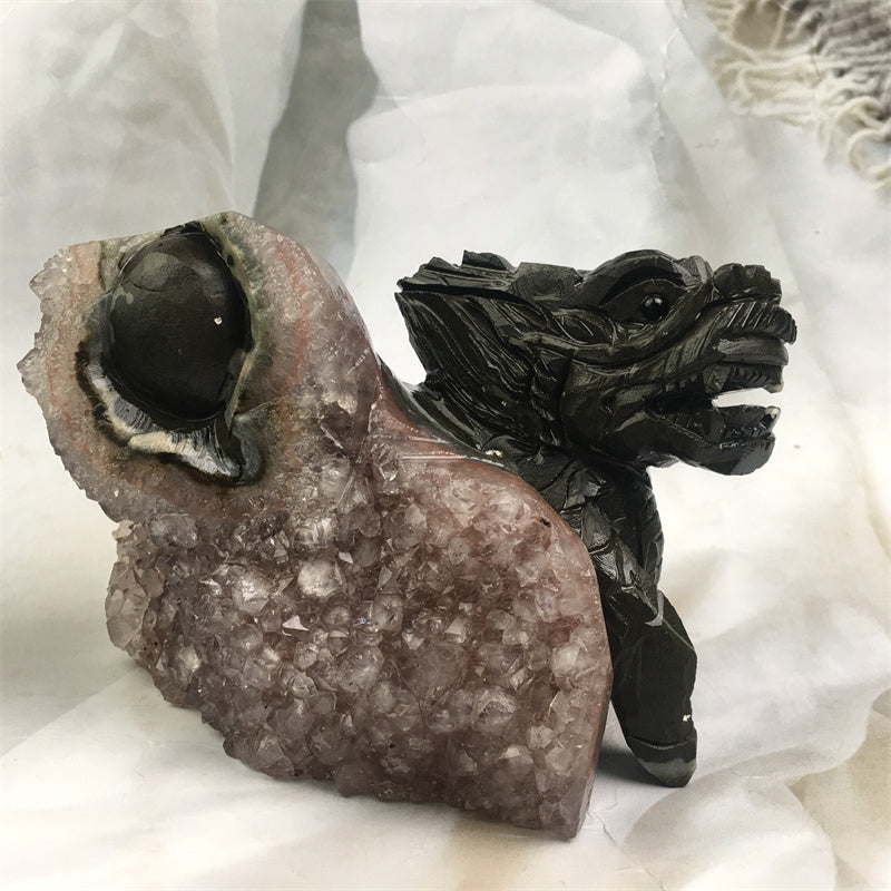 Wholesale high quality reiki natural crystal  Amethyst qilin carving Auspicious animal for decoraiotion