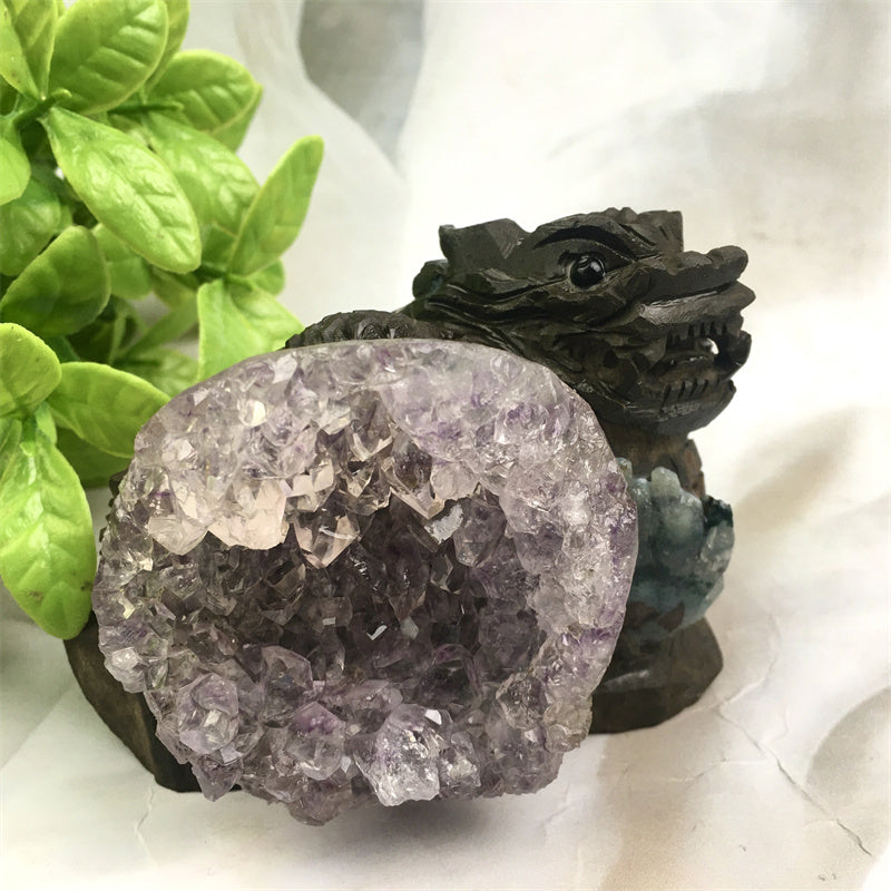 Wholesale high quality reiki natural crystal  Amethyst qilin carving Auspicious animal for decoraiotion