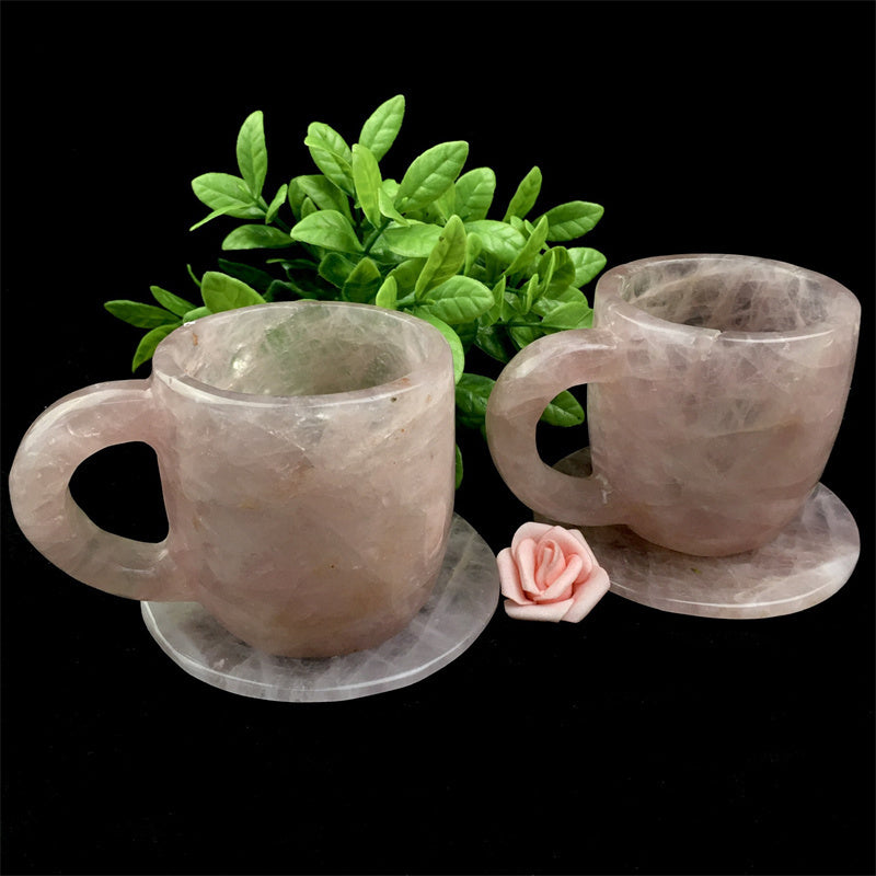 Wholesale high quality reiki natural crystal carving rose quartz water cup for decoraiotion