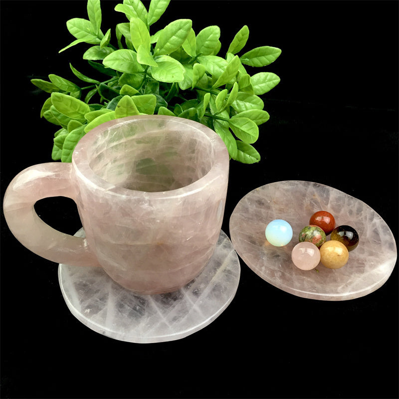 Wholesale high quality reiki natural crystal carving rose quartz water cup for decoraiotion