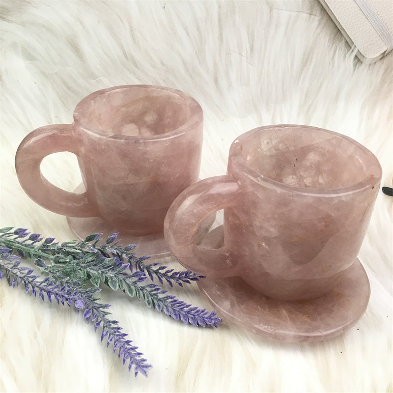 Wholesale high quality reiki natural crystal carving rose quartz water cup for decoraiotion