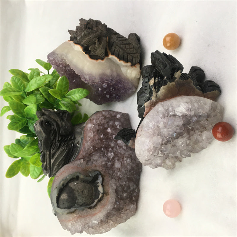 Wholesale high quality reiki natural crystal  Amethyst qilin carving Auspicious animal for decoraiotion