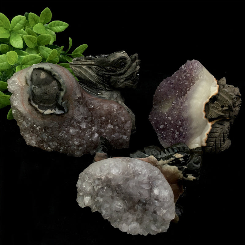 Wholesale high quality reiki natural crystal  Amethyst qilin carving Auspicious animal for decoraiotion