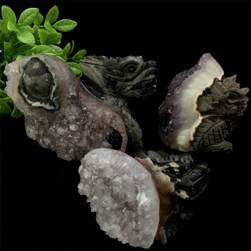 Wholesale high quality reiki natural crystal  Amethyst qilin carving Auspicious animal for decoraiotion