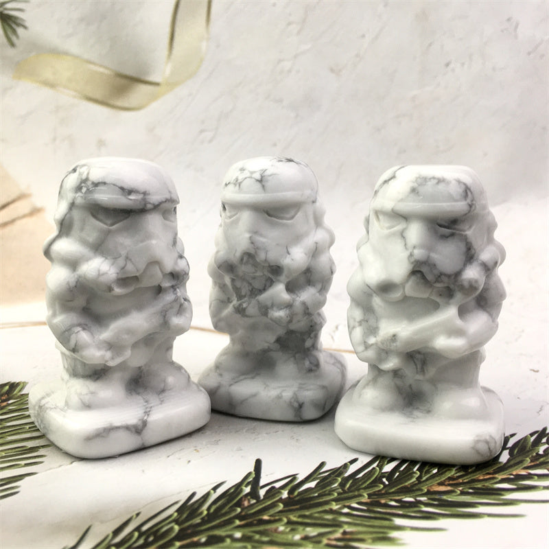 Wholesale Decoration Carving Crafts Howlite Storm Trooper Carving White Turquoise Stone