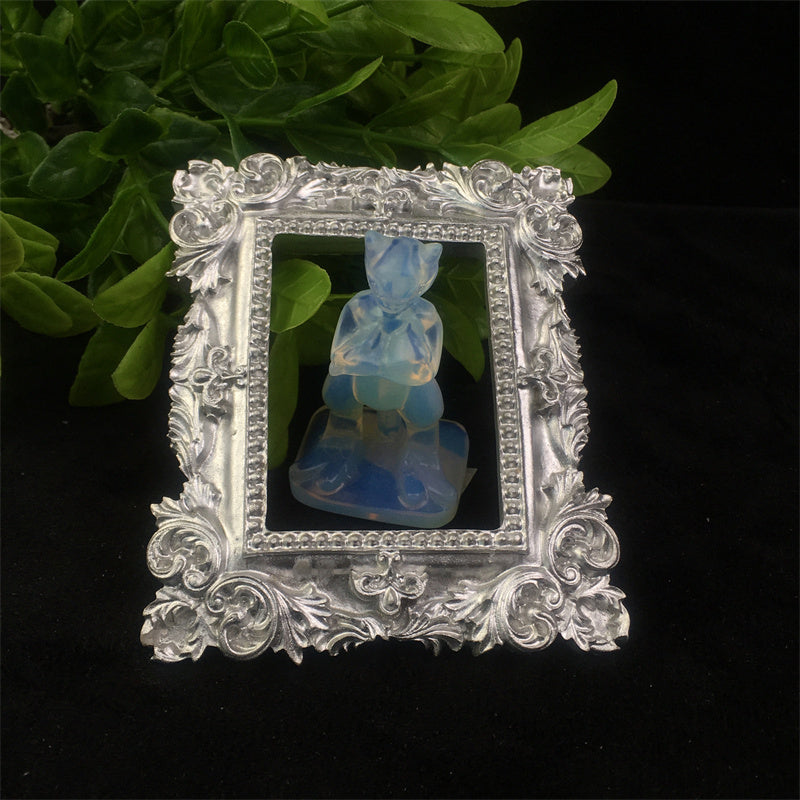Hot Sale Natural Crystal Pink/White Opalite/Purple Mica Crystal Carved Mewtwo Pocket Monster for Decoration