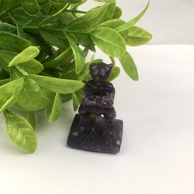 Hot Sale Natural Crystal Pink/White Opalite/Purple Mica Crystal Carved Mewtwo Pocket Monster for Decoration